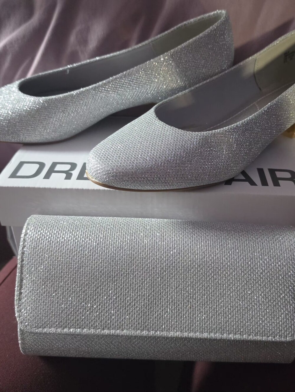 Silver Glitter Women's Pumps with Matching Clutch